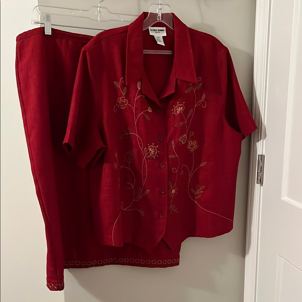 Alfred Dunner Red Embroidered Two-Piece Set